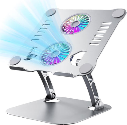 Laptop Cooling Pad, Lifting Laptop Metal Cooling Pad, Adjustable Height Laptop Stand with Double Fan, Ergonomic Foldable Laptop Cooling Pad for Desk Table