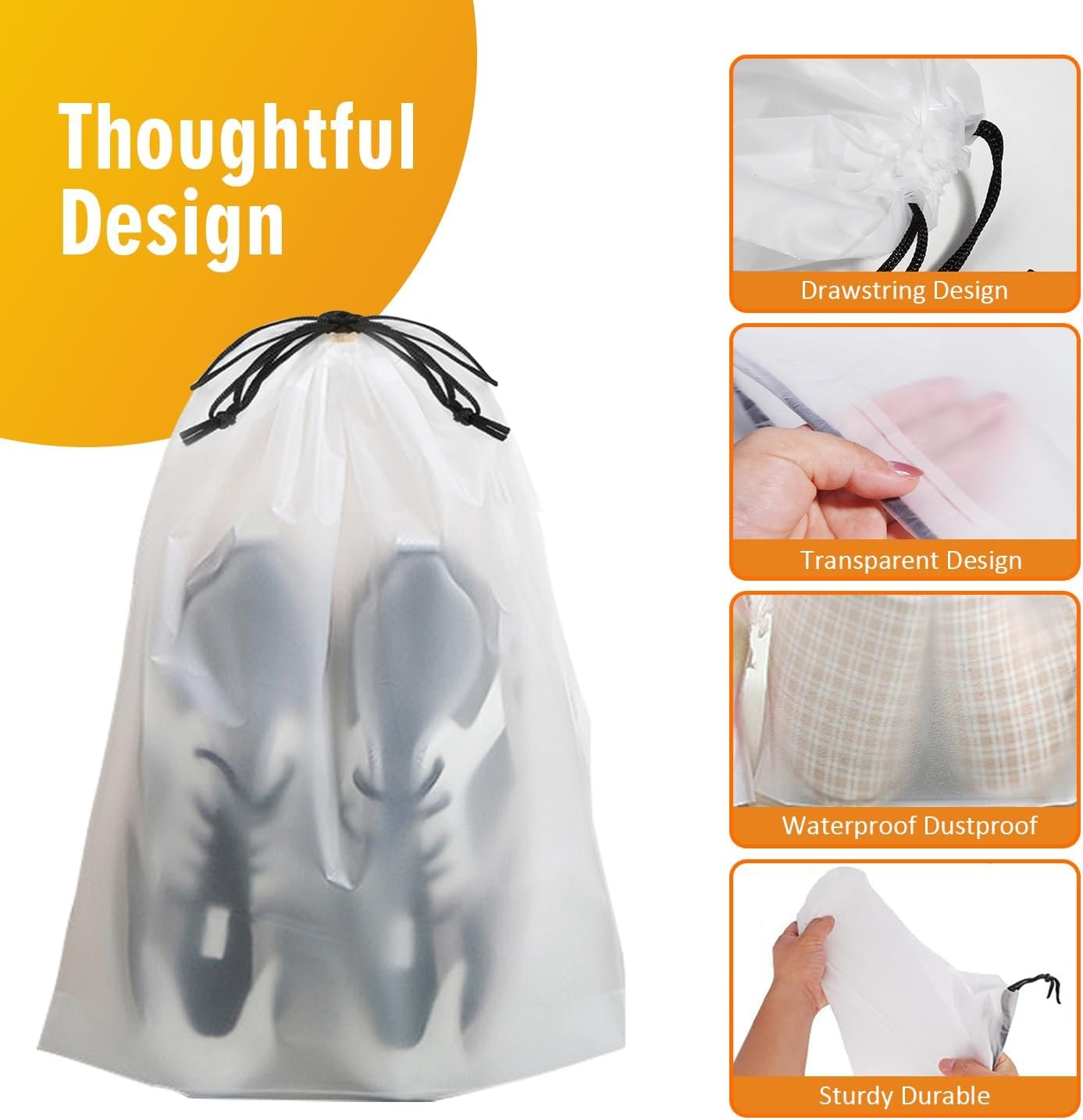 H HOME-MART Clear Shoe Bags for Travel,Waterproof Dustproof Drawstring Travel Shoe Bag for Packing, Portable Travel Shoe Storage Bag to Men and Women
