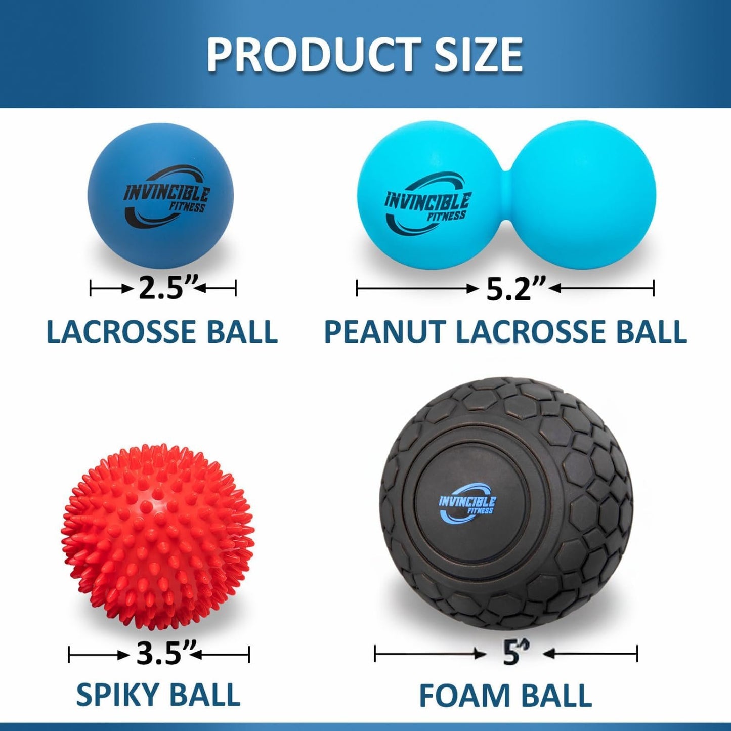 Deep Tissue Massage Ball Set - Includes 5" Foam Roller Mobility Ball, Double Peanut Lacrosse Ball, Spiky Balls for Trigger Point Therapy, Self Myofascial Release, Foot Reflexology, Plantar Fasciitis