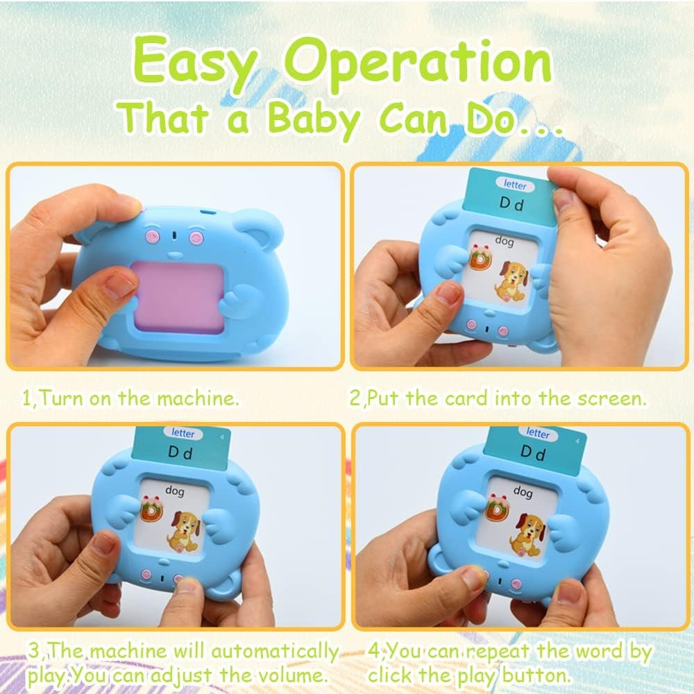 Talking Flash Cards 510 Sight Words 255pcs Toddler Flash Cards Learning Educational Toys Little Bear Shape for Kindergarten 1-10 Years Old (Blue Bear)