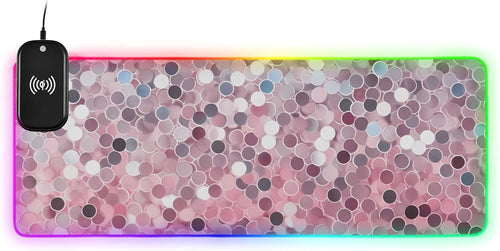 Glitter Pink Purple Gold Silver Wireless Charging Desk Pad, Non-Slip Rubber Base, Gaming Asseccories for Room, 31.5x11.8in