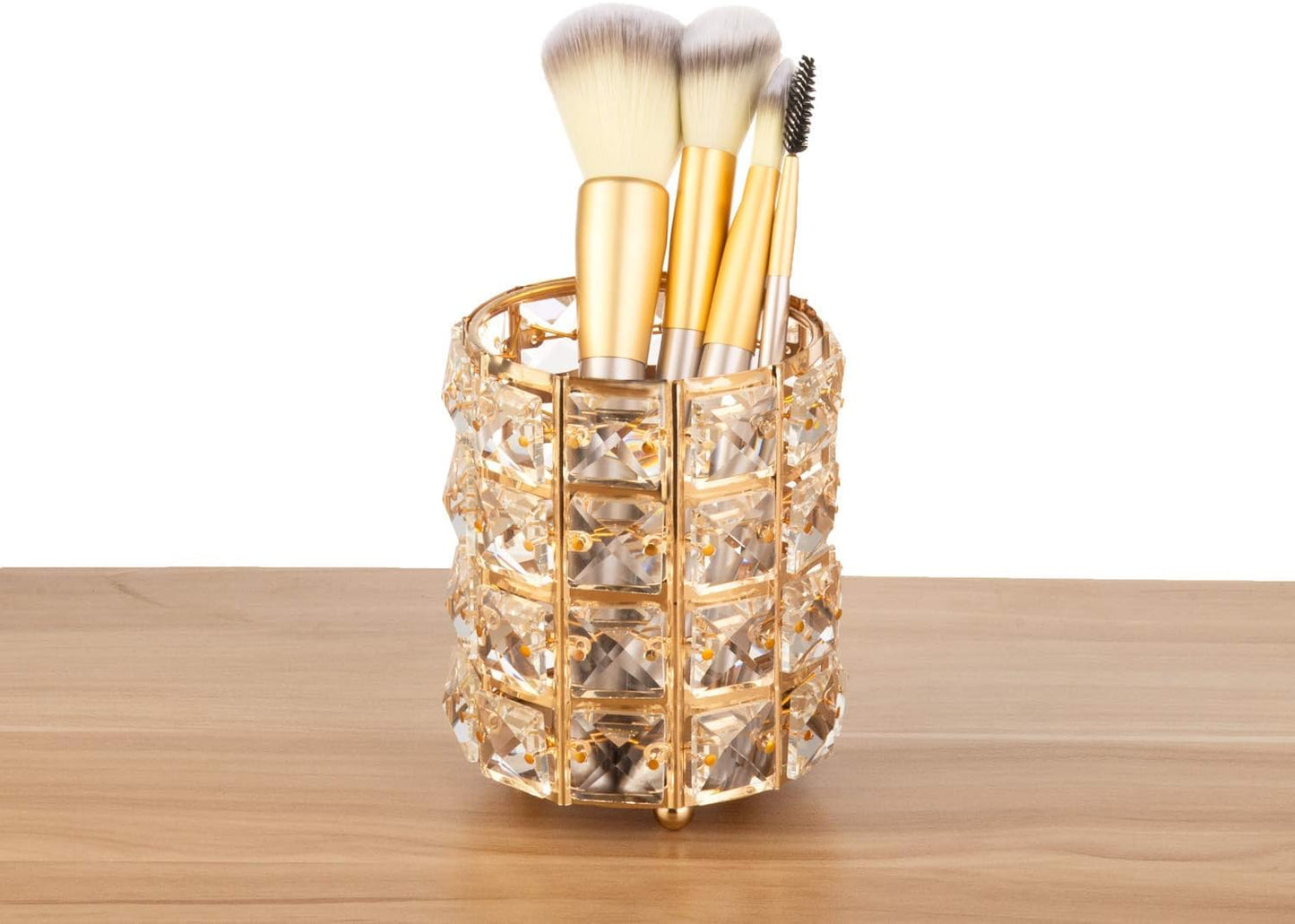 Feyarl Crystal Beads Makeup Brush Holder Pen Pencil Holder Storage Organizer Container (Gold)