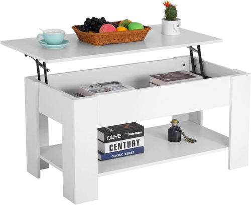 Ruesleag Lift Top Coffee Table w/Hidden Compartment and Storage Shelf,Retro Wooden Lift Tabletop Dining Table Multifunctional Wood Working Table for Living Room Office Reception Room,39.5in L,Black
