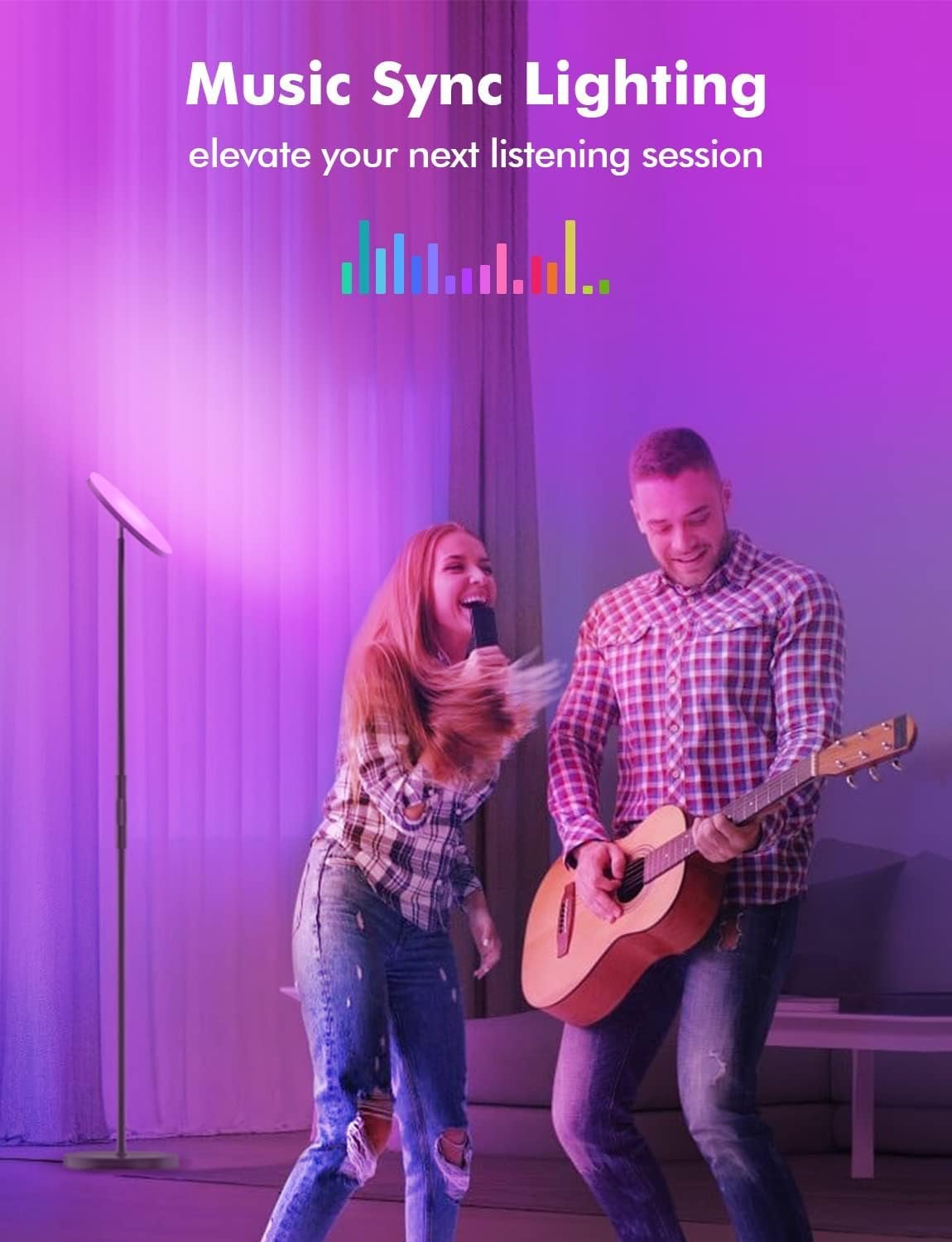 Smart RGB Floor Lamp Compatible with Alexa Google Home, WiFi Remote Modern Tall Standing Light, Color Changing & Dimmable Uplighter LED Floor Lamp for Living Room, Bedroom