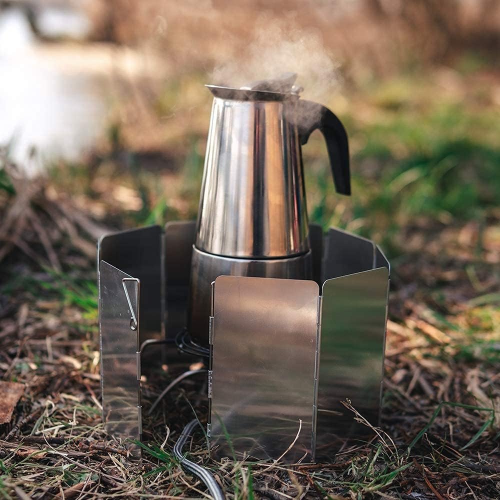 Ohuhu Camp Stove Windscreen - 10 Plates Lightweight Folding Stove Windshield, Portable Aluminum Camping Picnic Cooker Stove Wind Screen with Drawstring Bag for Outdoor Hiking, Backpacking, Travel