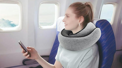 Travel Neck Pillow, Memory Foam Travel Pillow, 360 Degree Comfort and Breathability,Stowable U-Shaped Pillow,Portable Pillows for Airplane, Cars, Office (Light Grey)