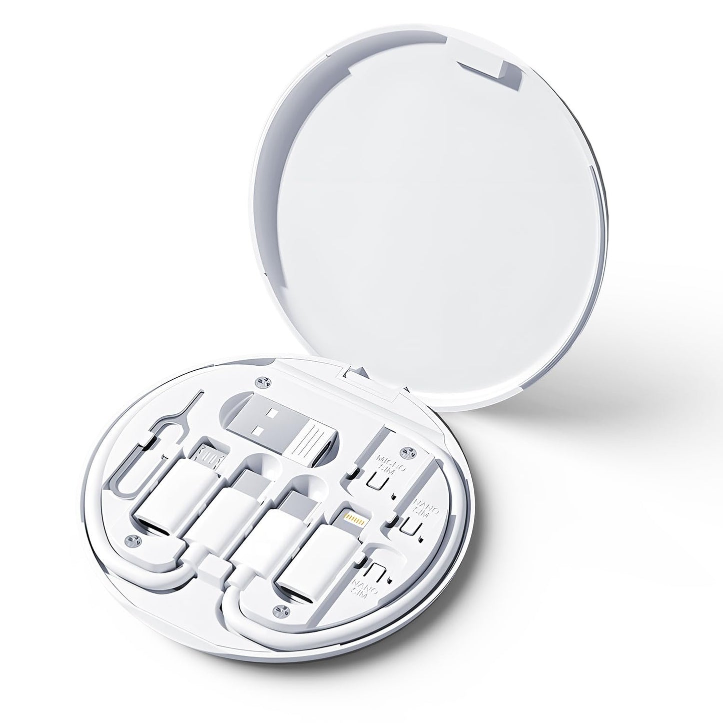 USB Adapter Cable Conversion Storage Box 9 in 1 Cable Case Multi-Type Charging Convertor USB C to Lightning Type C Micro Data Transfer Tool, White