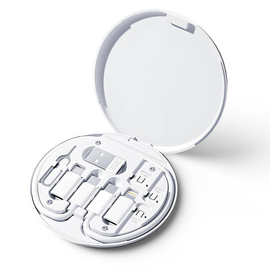 USB Adapter Cable Conversion Storage Box 9 in 1 Cable Case Multi-Type Charging Convertor USB C to Lightning Type C Micro Data Transfer Tool, White