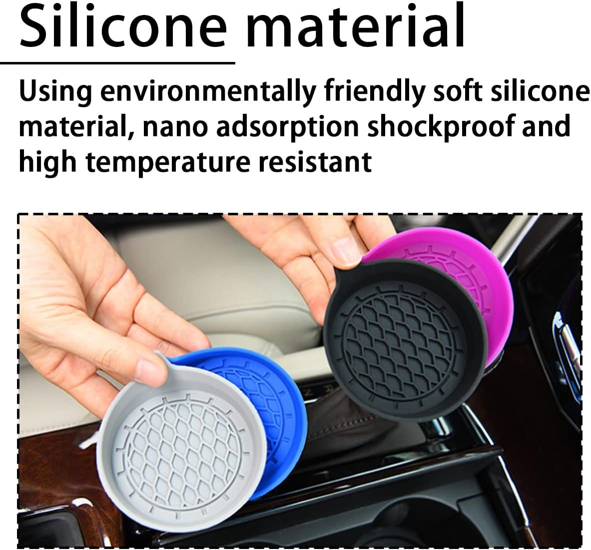 XINLIYA 4 Pack Cup Holder Coaster, 3.1" Silicone Insulation Drink Mat, Waterproof Non-Slip Sift-Proof Spill Holder, Universal Vehicle Interior Accessories Compatible with Most Cars and Trucks (Black)