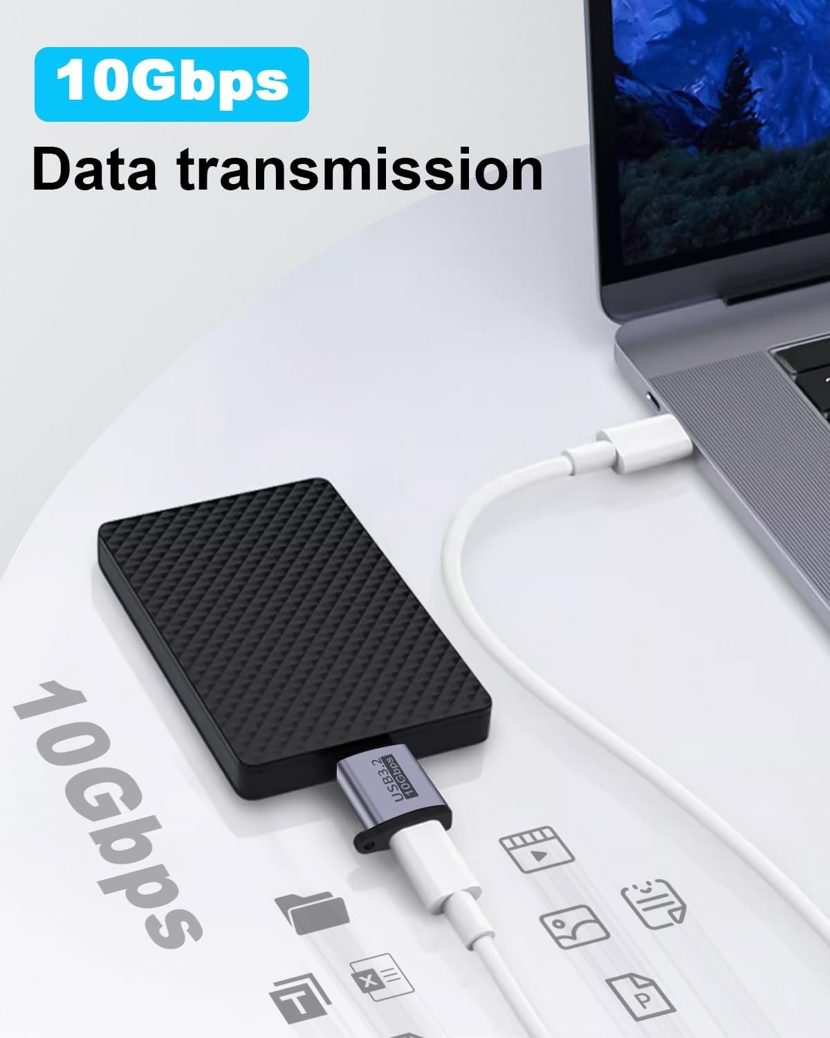 Duttek Micro B to USB C Adapter 10Gbps, USB C to Micro B Cable Adapter, Micro B Male to USB C 3.2 Female Adapter for Hard Drive Cable for External Hard SSD Drive, Tablet, Phone, Laptop, 2 Pack