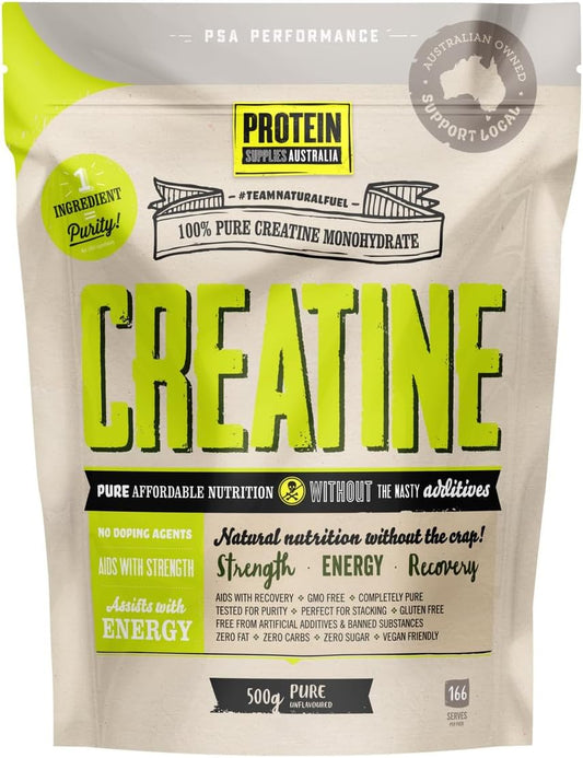 Protein Supplies Australia Pure Creatine Monohydrate Powder 500 g, Pure, 500 g