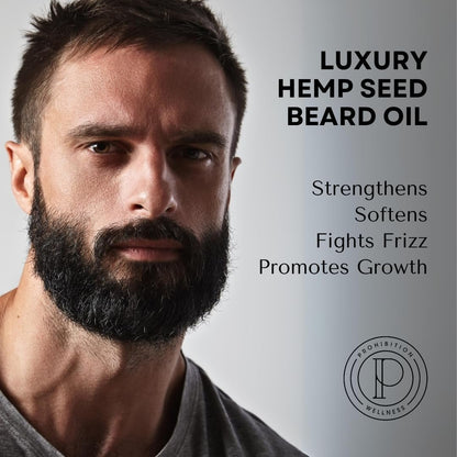 Premium Natural Hemp Seed Beard Oil, Softens and Promotes Growth, Made with Argan, Jojoba, and Hemp Seed Oils, Paraben-Free, Vegan (30 ml)
