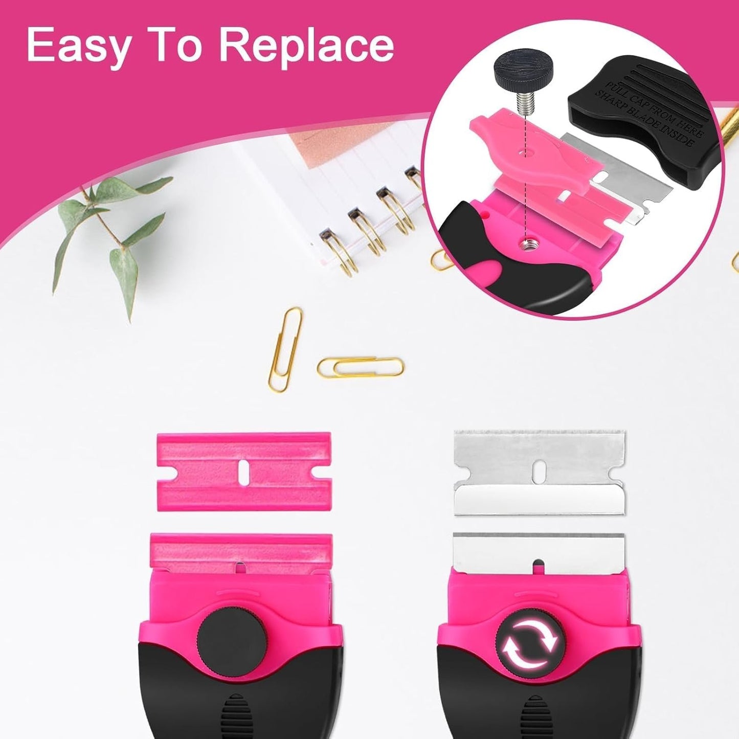 Blade Scraper, Metal & Plastic Razor Blades, Multi-Purpose Razor Blade Tool, Glass Window Scraper for Cleaning Cooktop, Decal, Car Sticker Remover (Double-Ended Spatula)