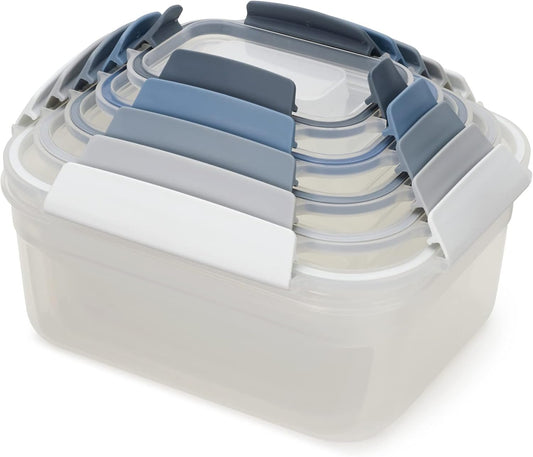 Joseph Joseph Nest Lock, 5 Piece Plastic Food Kitchen Storage Container set with lids, Leak Proof, Airtight, Space Saving, BPA free- Blue