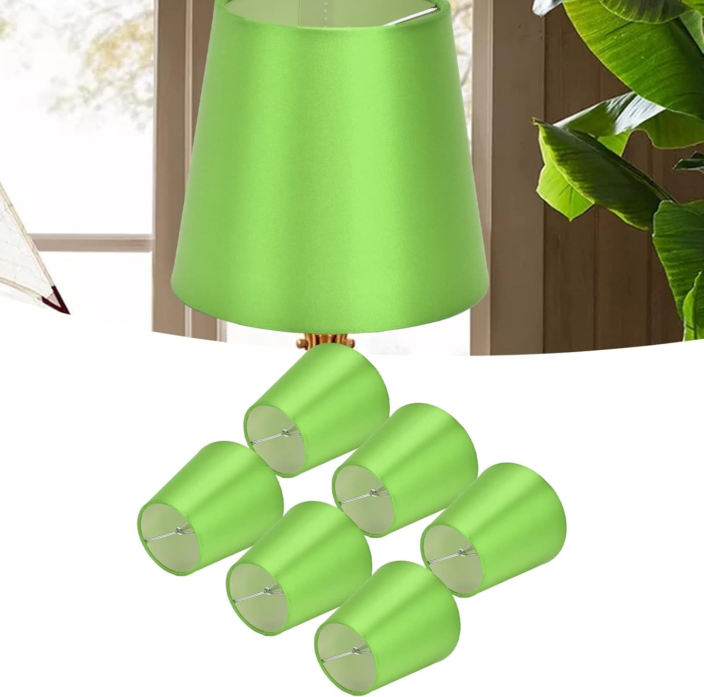 6PCS E14 Lamp Shade Set | Fabric Lampshades for Table/Ceiling Lamps | Sturdy Iron Frame & Soft Fabric | Bedroom/Living Room Lighting | Compatible with E14 Bulbs (Fluorescent Green PX157)
