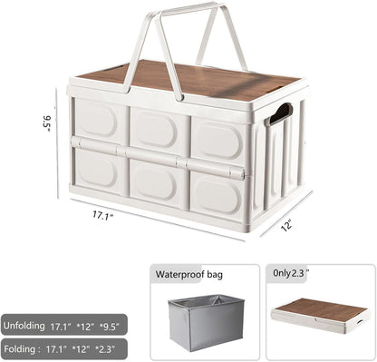 Durable Plastic Cargo Storage Box Collapsible SUV Trunk Organizer Outdoor Storage Organiser Box Secure Snap-on Lid Car Boot Organizer with Lid Plastic Crate Camp Trunk Picnics Basekt