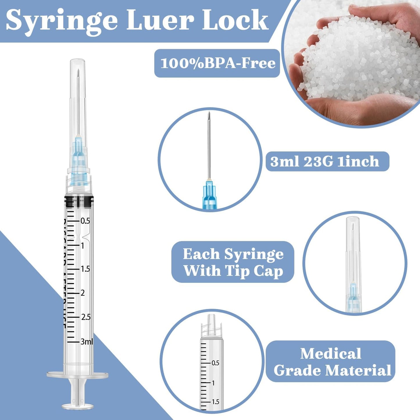 25Pack 3ml with 23 G Individual Package Suitable for Industrial, Scientific, Measuring, Watering, Pet Feeding, Oil or Glue Applicator