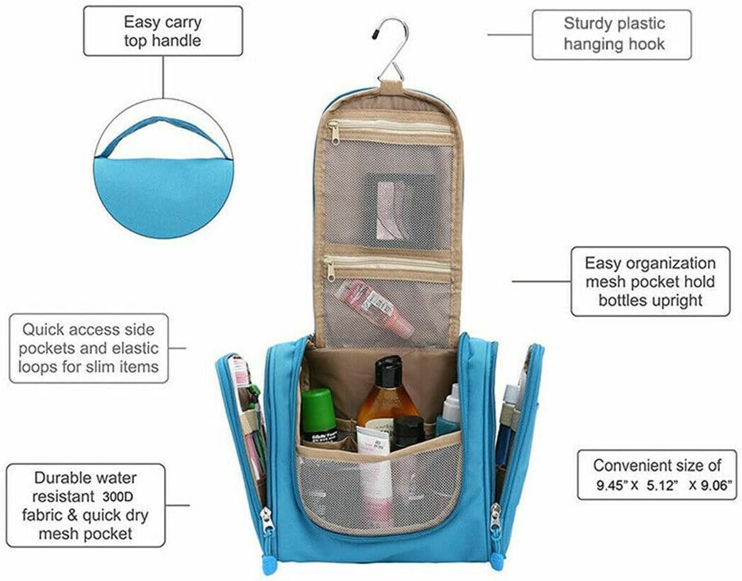 Makeup Bag Travel Cosmetic Toiletry Case Hanging Storage Large Bag Organizer, Durable, Waterproof Hanging Travel Makeup Bag - 9.45x3.94x9.84 inches