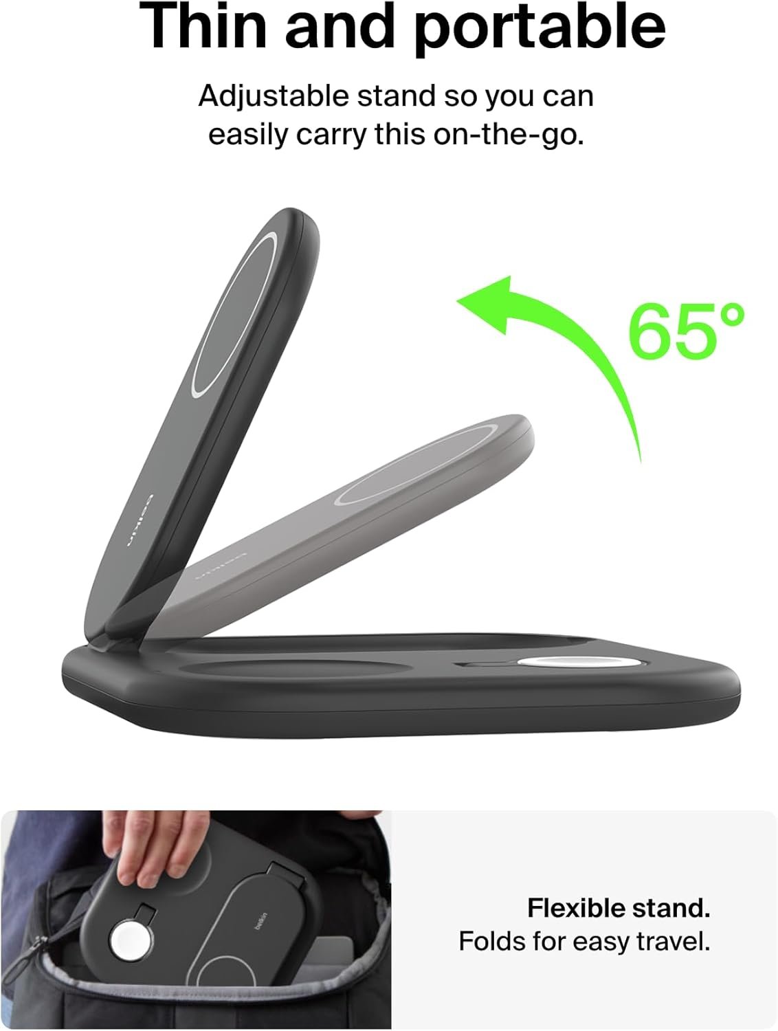 Belkin BoostCharge 3-in-1 Magnetic Foldable Wireless Charger with Qi2 15W Black