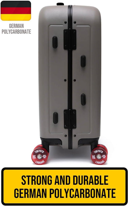 TOKYOTO LUGGAGE Cabin Suitcase Silent Skate Wheels USB Charger Durable Lightweight German Polycarbonate Luggage Hard Hand Trolley 55 x 35 x 20 cm, Kabuto Green Army, Cabin Suitcase Silent Skate Wheels