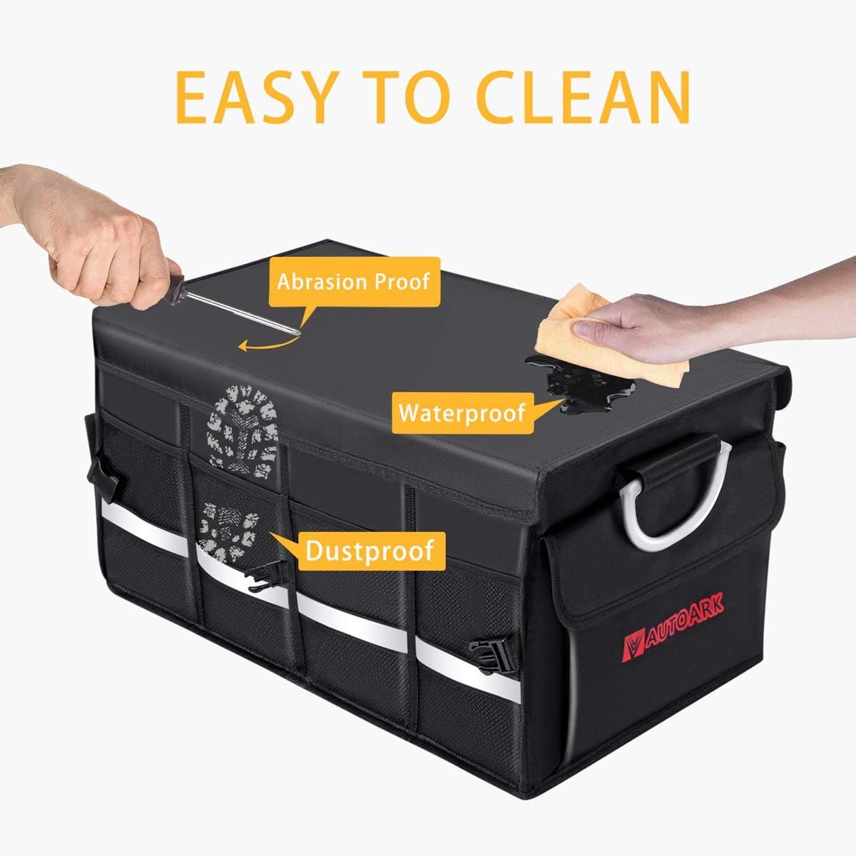 Autoark Multipurpose Car SUV Trunk Organizer with Cover and Straps,Durable Collapsible Adjustable Compartments Cargo Storage,AK-132