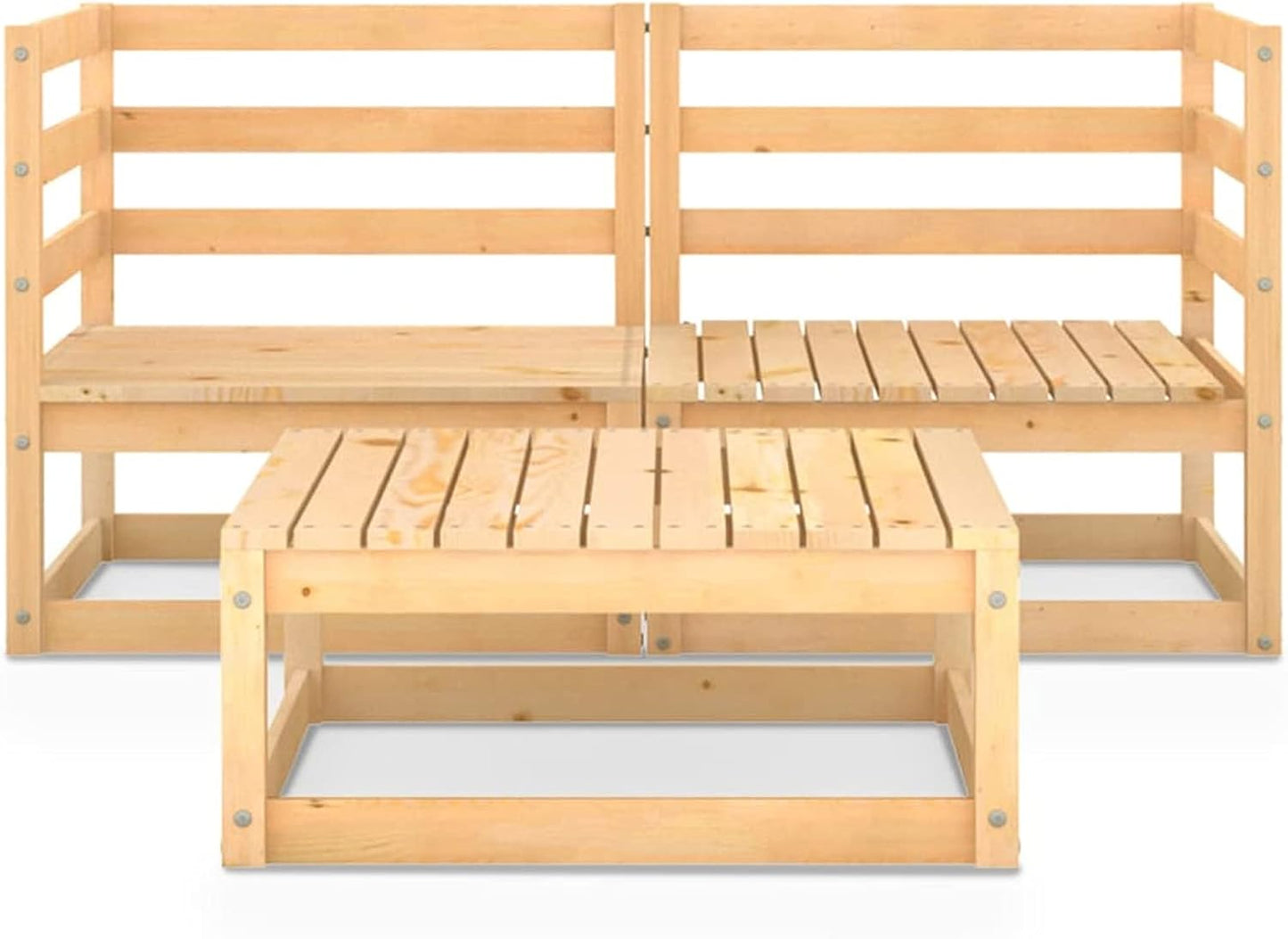 Homgoday Set Divani da Giardino 3 pz in Legno Massello di Pino, Lettini Prendisole, Divano Letto Mobili, Lettini da Giardino, Lettino da Piscina Esterno Piscina No