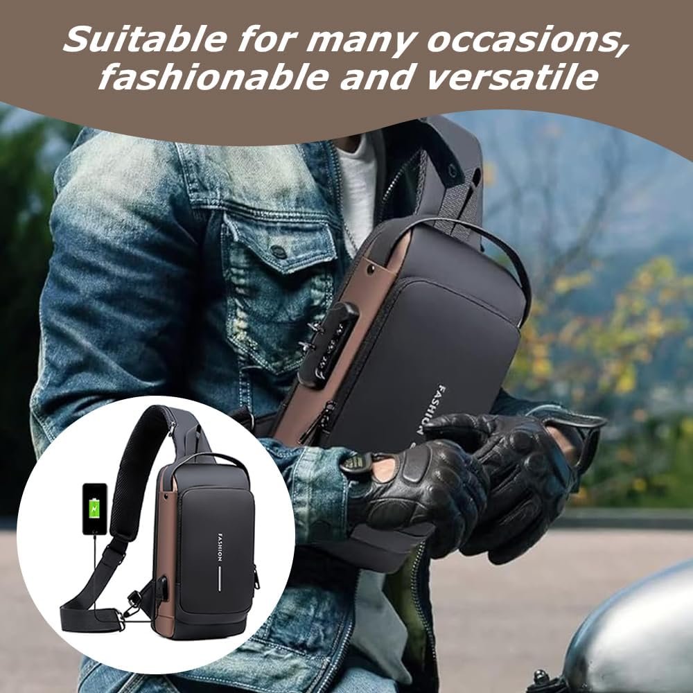 USB Charging Crossbody Bag with Durable Material, Anti Theft Lightweight Shoulder Backpack, Portable Shoulder Sling Bag, Adjustable Sling Tactical Bag for Outdoor Hiking Walking Biking Travel Cycling