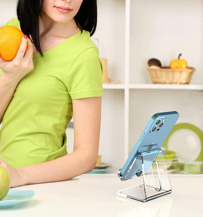 Crpich Acrylic Cell Phone Stand, Portable Clear Phone Stand for Desk, Compatible with Phone16 15 14 13 Pro Max Mini 12 11 Plus SE, Switch, Android Smartphone, Pad, Tablet, Desk Accessories