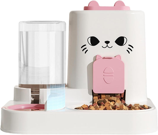 Cat Food Feeder, Water Dispenser, Adorable Compact Automatic Pet Feeding Bowls, Leakproof Dry Food Feeders Container for Continuous Hydration and Nutrition, Indoor Cats