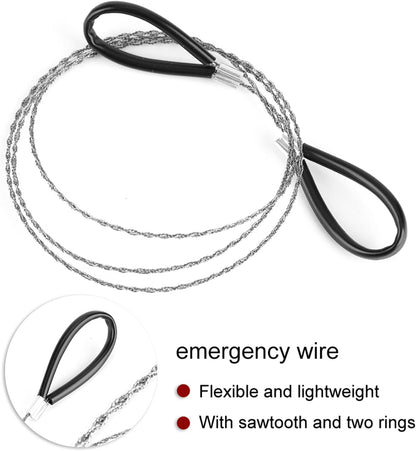 Pocket Chainsaw Wire Saw Emergency Wire 25.6 Inch Portable Hand Chainsaw Outdoor Survival Wire Steel Wire Saw Scroll for Emergency Travel Outdoor Camping Gear Wilderness Survival Chain Saw