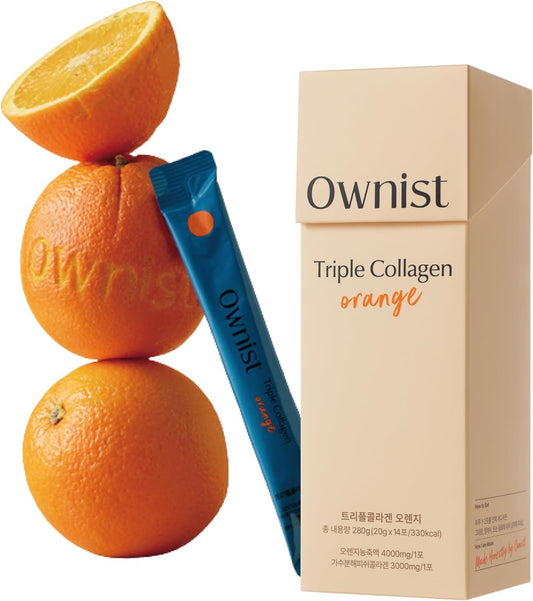 Ownist Beauty Marine Collagen Drink (Type I, III) Hydrolyzed Collagen Peptide Wild-Caught Fish for Skin Elasticity, Hydration, Hair, Nails, Vitamin C, Hyaluronic Acid, Elastin, Organic Orange Juice