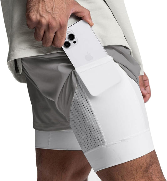 XYKJFIT Mens 2 in 1 Workout Running Shorts with Liner Quick Dry Athletic Gym Shorts with Pockets