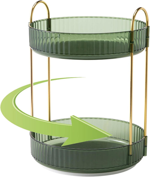 Rotating Makeup Organizer, 2 Tier Large Capacity Perfume Organizer Makeup Organizer, Cosmetic Organizer for Vanity Bathroom Bedroom, Green