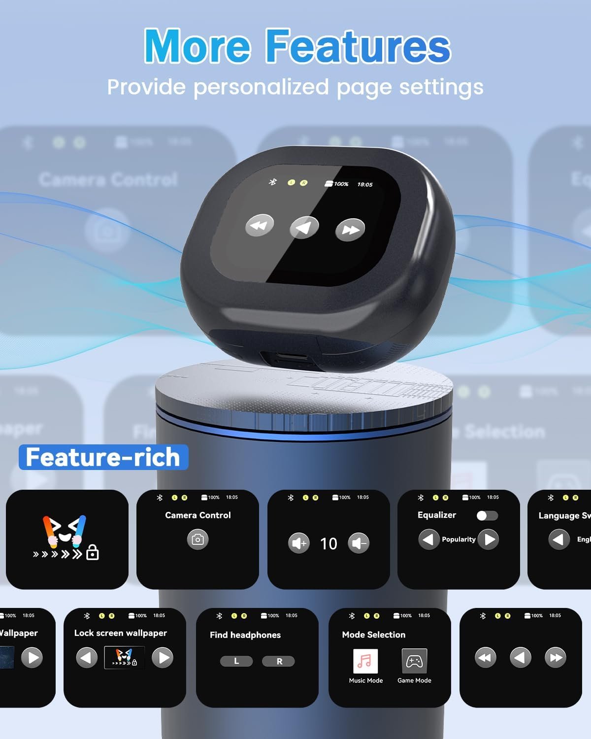 Translation Earbuds Real Time Open Ear Headphones, LCD Touch Screen 3-in-1 AI Translator Earbuds, 164 Language Translator Earpiece with ENC Mic, Translation Headphones for Travel Business Learning