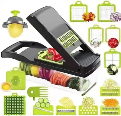 Hovello Vegetable Chopper 16 in 1 - Cutter Mandoline Slicer Cheese Grater - Food Onion Salad Veggie Chopper with Container - French Fry Potato Dicer Slicer Cutter - Kitchen Tools Gadgets