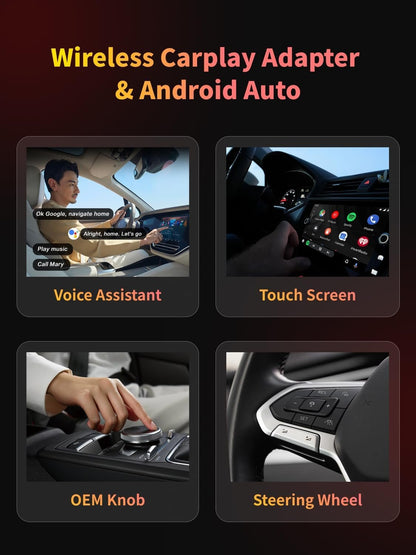 KALOS Car TV Mate Wireless Carplay Adapter & Android Auto Adapter, 3 in 1 HDMl Multimedia TV Stick Converter, Compatible with Fire T V Stick, Switch, Plug & Play Streaming Device