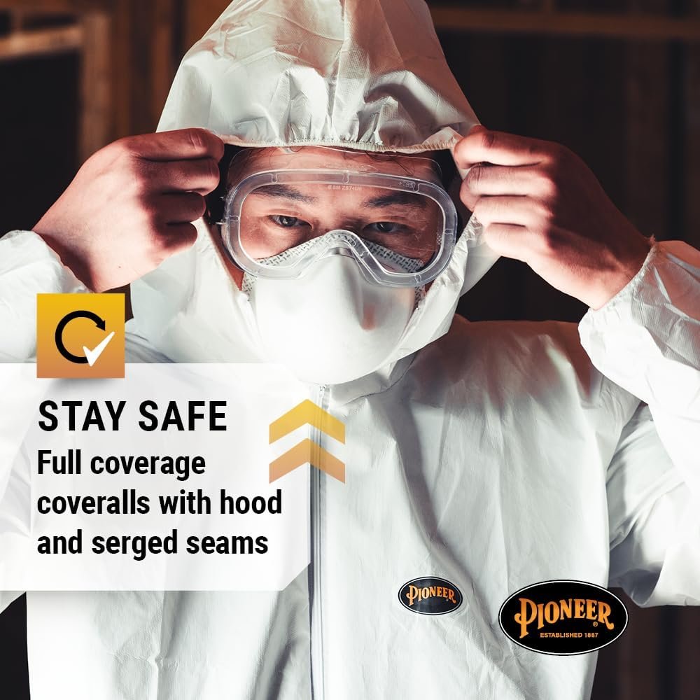 Pioneer Microporous Disposable Coveralls - Protects from Chemicals, Bleach, Paint - Breathable & Comfortable - Type 5 and 6