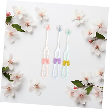 BIUDECO 3pcs Three Sided Girl Toothbrush: Three Bristles For Kids Soft And Gentle For Complete Tooth And Gum Care For Ages Cleans All Sides