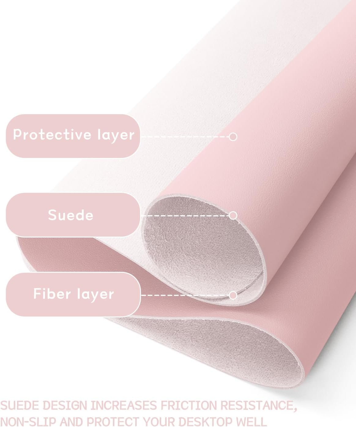 YSAGi Non-Slip Desk Pad,Mouse Pad,Waterproof PVC Leather Desk Table Protector,Ultra Thin Large Desk Blotter, Easy Clean Laptop Desk Writing Mat for Office Work/Home/Decor (Pink, 31.5" x 15.7")
