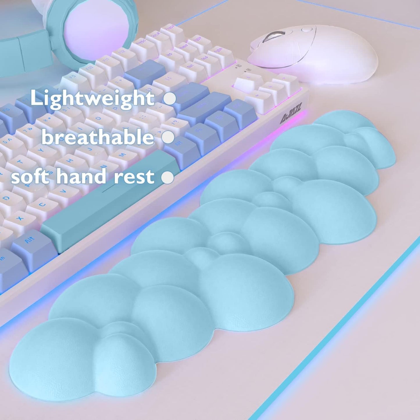 MANBASNAKE Cloud Mouse Pad Wrist Support Keyboard Wrist Rest Set with Ergonomic Memory Foam,Non-Slip Base,Cloud Coasters for Home,Office,Laptop,Desktop Computer,Easy Typing Pain Relief-Blue 003