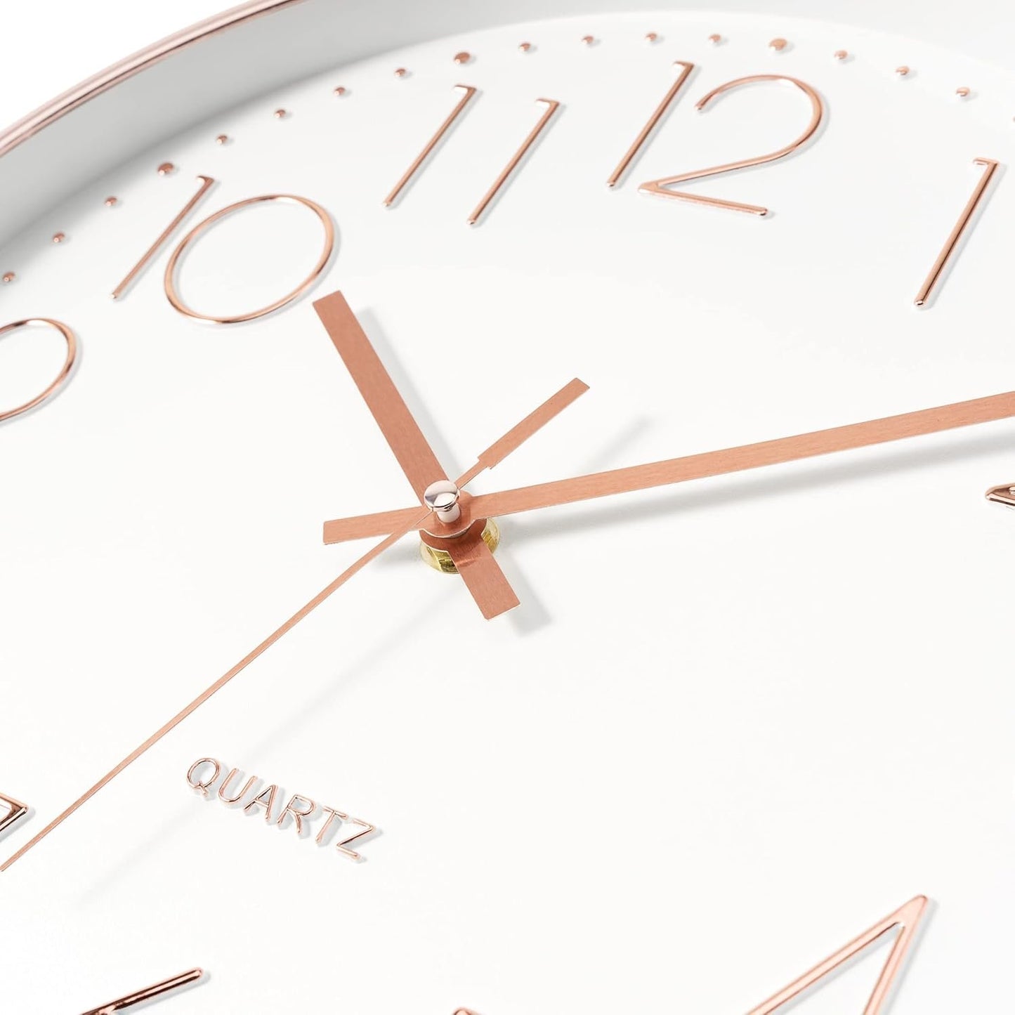 Foxtop Modern Wall Clock 12 Inch Non-Ticking Rose Gold Wall Clock Silent Battery Operated Round Quartz Clock for Living Room Bedroom Home Office School Decor