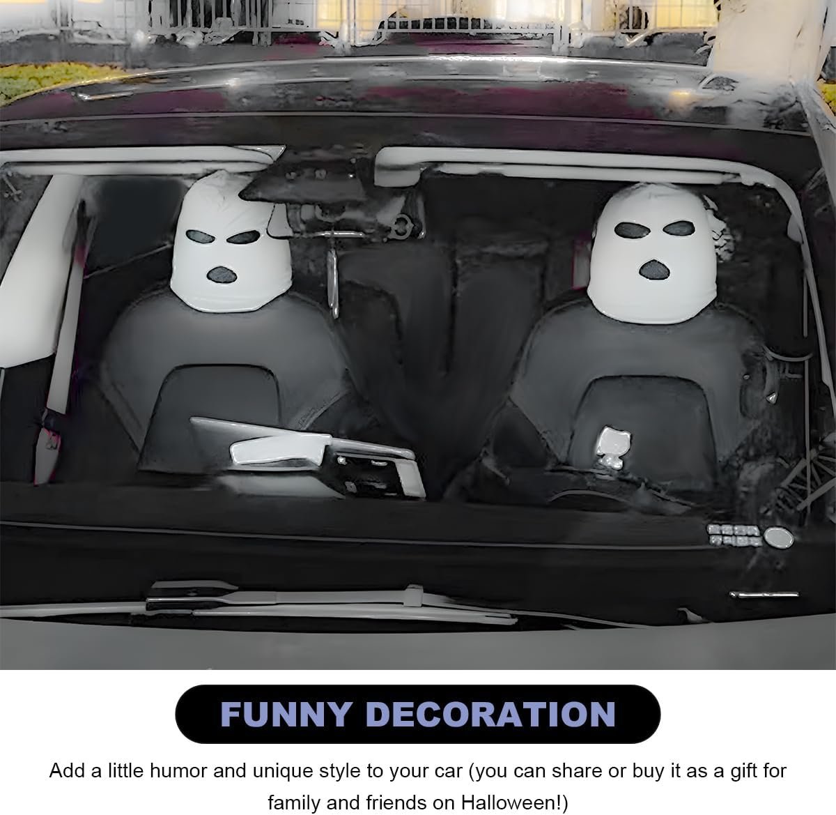 JUSTTOP 2 PCS Car Headrest Covers, Personalized Funny Full Face Mask Car Seat Headrest Cover, Ski Mask Front Seat Decoration Headrest Protector for Most Vehicles, Car Accessories (Red)