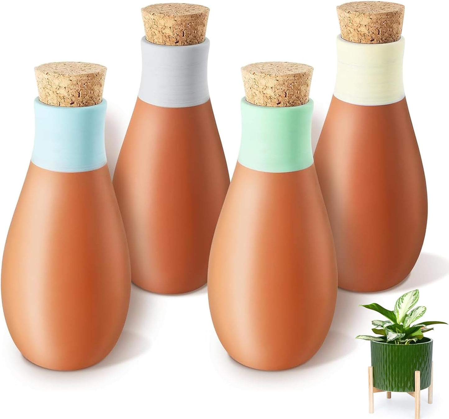 Plant Watering Globes, 4 Pack Terracotta Pots Self Watering Pots, Slow Release Olla Watering Pots While Away - Self Watering Spikes for Indoor & Outdoor Plants with Easy Top Refill System