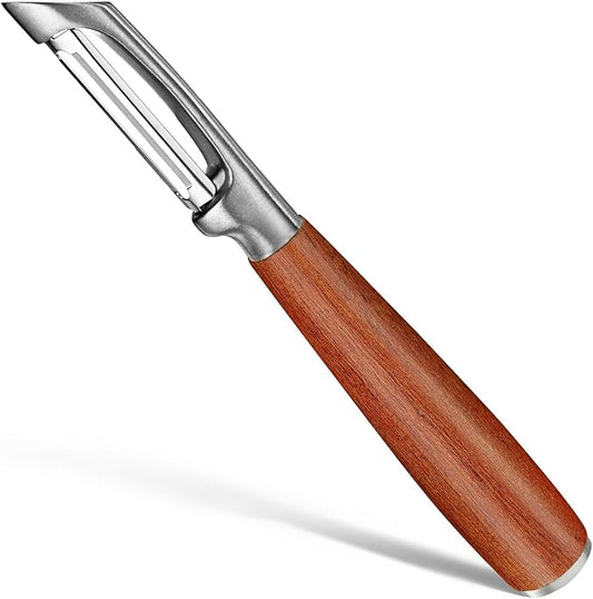 KU LUNER Premium 304 Stainless Steel Multifunctional Kitchen Fruit and Vegetable Peeler with Real Wood Handle，Ultra Sharp Strong Blade