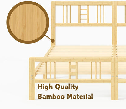 Goltriever 14 Inch High Bamboo King Bed Frame with Headboard and Footboard, Wood Bed Frame King Metal Slat Support Heavy Duty, No Box Spring Needed, Easy Assembly, Noise Free, Reinforced