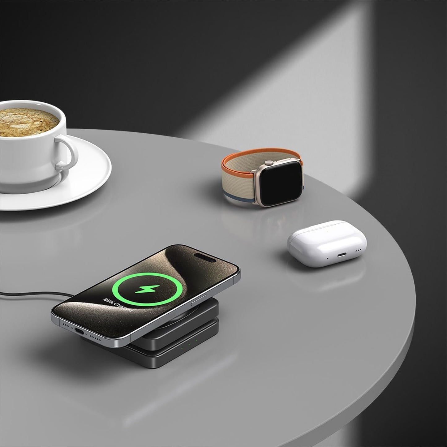 3 in 1 Wireless Charger Stand for Mag-Safe Charging, Foldable 15W Fast Magnetic Wireless Charging Stand for iPhone 16 15 14 13 12 Pro Max,AirPods,Apple Watch Series 10/Ultra 2/9/8/7/6/SE/5/4/3,Black