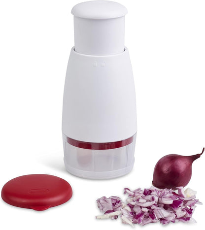 Zyliss Food Chopper with Lid - Manual Chopper with Rotary Stainless Steel Blades, Efficient Chopping, Compact and Easy to Use, Includes Fresh Storage Box and Airtight Lid, 26 cm13 cm9, White/Red