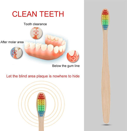 Colorful Hair + Bamboo Handle Toothbrush Environment Wooden Rainbow Bamboo Toothbrush Oral Care Soft Bristle Unisex - Wood Color+Colorful