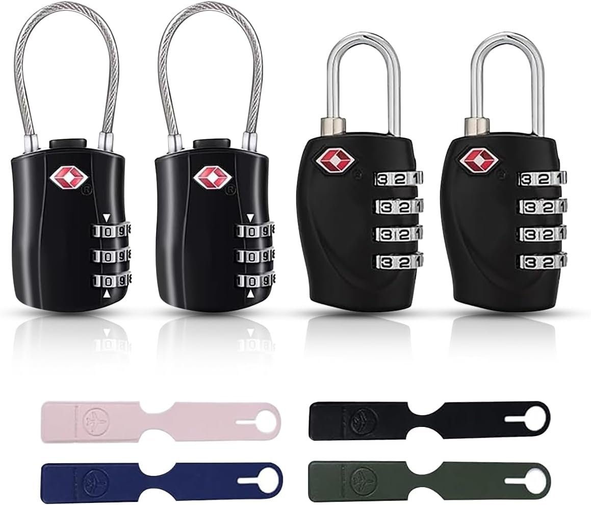 (8 Pack) ZANZER 4 pcs Luggage Locks for TSA with 4 pcs Luggage tag, Combination Padlock with Alloy Body TSA Lock for Travel Bag, Suit Case, Lockers, Gym, Bike Locks