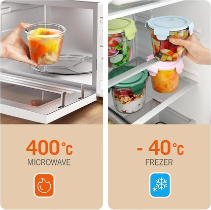 4 Pack Glass Meal Prep Containers with Airtight Lids, Leak-proof Soup Stew Food Storage & Meal Prep Container, Reusable Glass Soup Containers Overnight Oats Containers for Leftover, Soup, Fruit